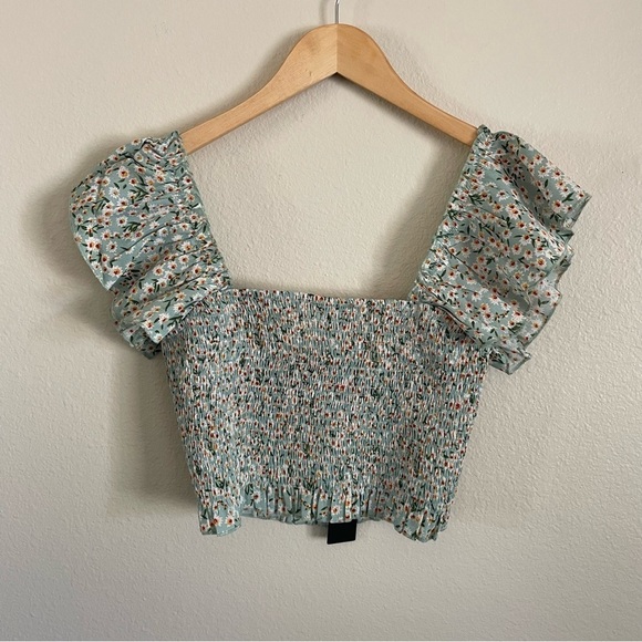 NWT Lulus Flourishing Dreams Floral Print Crop Top Mint Green Size Medium - Picture 5 of 12
